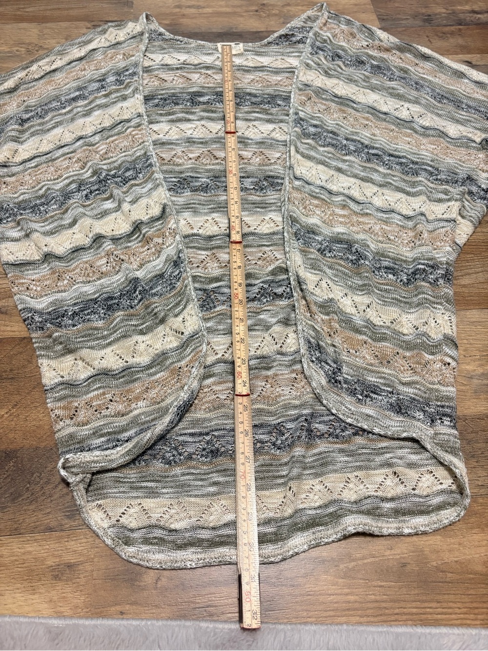 LA Hearts Boho Open Knit Cocoon Cardigan One Size Neutral Stripe Sweater - Picture 2 of 5